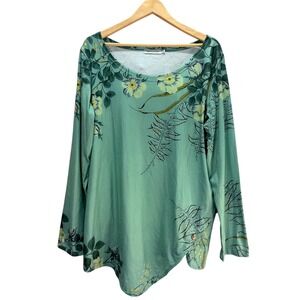 Misslook Tunic Top Womens 3XL Green Floral Print Asymmetrical Hem Boho Botanical